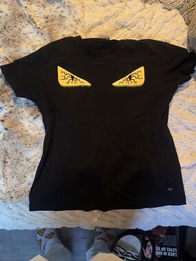 Fendi Black T-Shirt with Yellow Eye Patch Graphic